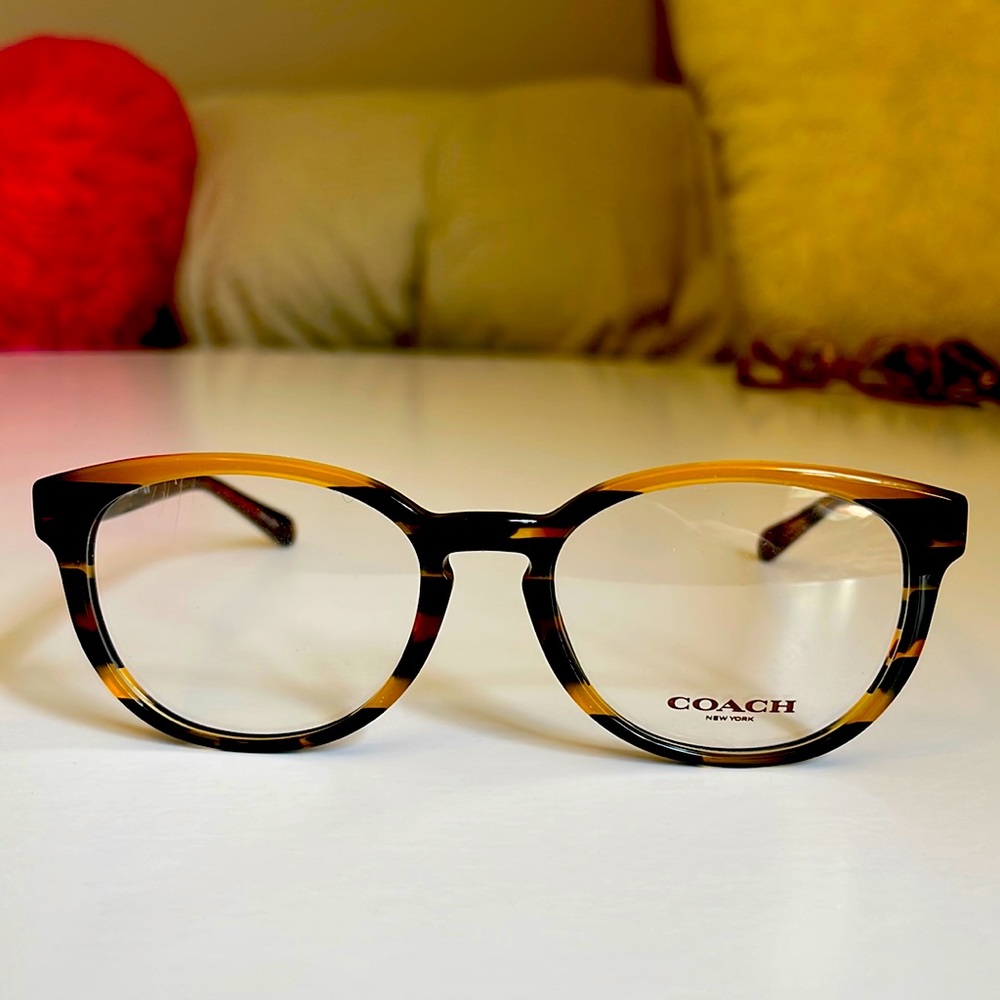 Round Coach Eyeglasses. HC6102 (back amber glitter varsity stripe)
